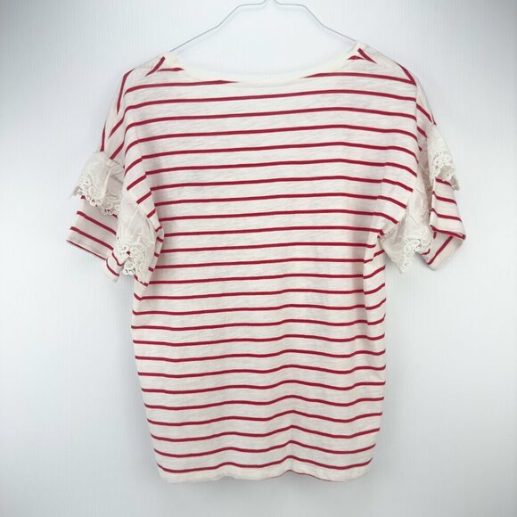 OUI Striped Cotton Summer Red & White T-Shirt W/Lace Embroided Boat Round Size 8 - Picture 10 of 13